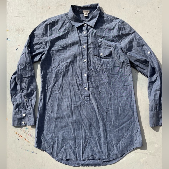 Women's J Crew Blouse Shirt Top Chambray Blue Denim S Button Casual Business - Picture 2 of 11